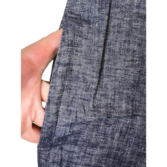 Theory Blue Textured Elastic Waist Cropped Linen Pants Size 10 - Picture 10 of 11
